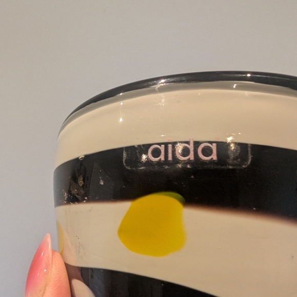 Striped Ceramic Bowl - Black, White, Yellow - Picture 4 of 10